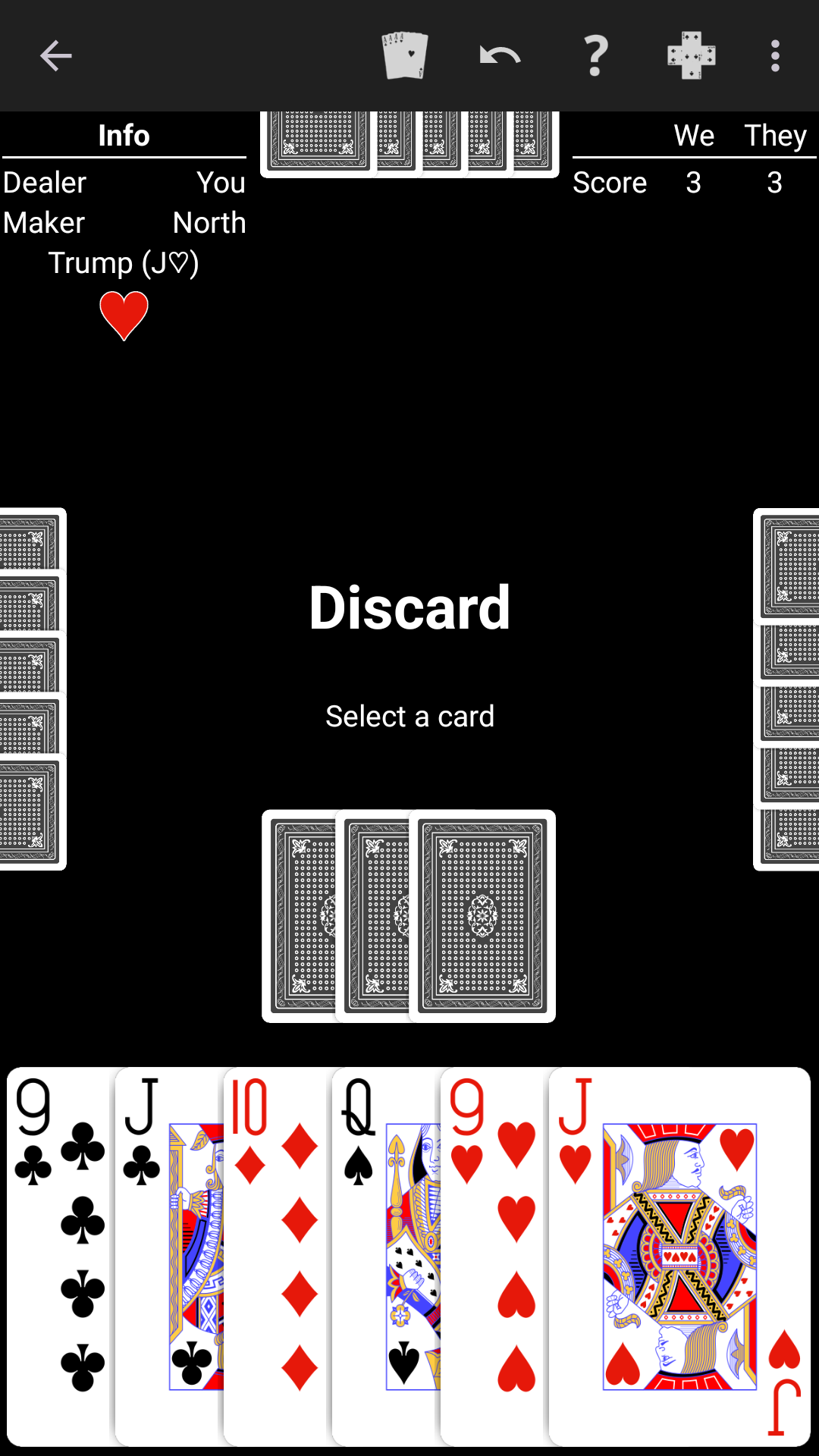 Euchre played on a high-contrast black table