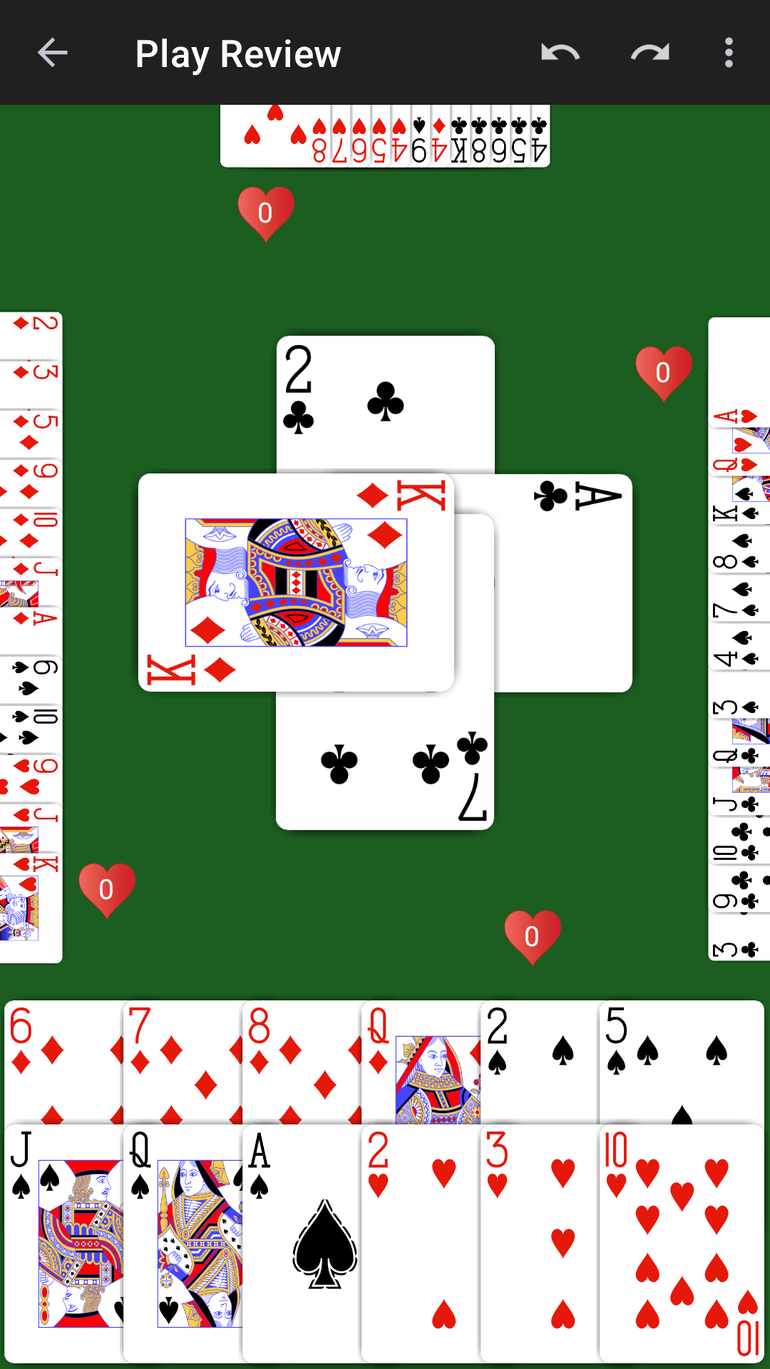 Trick-by-trick Hearts play review in NeuralPlay