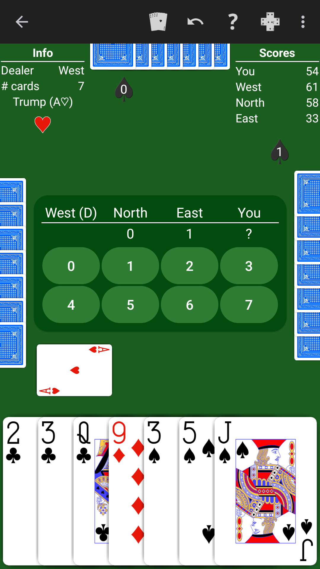Oh Hell played on a classic green table