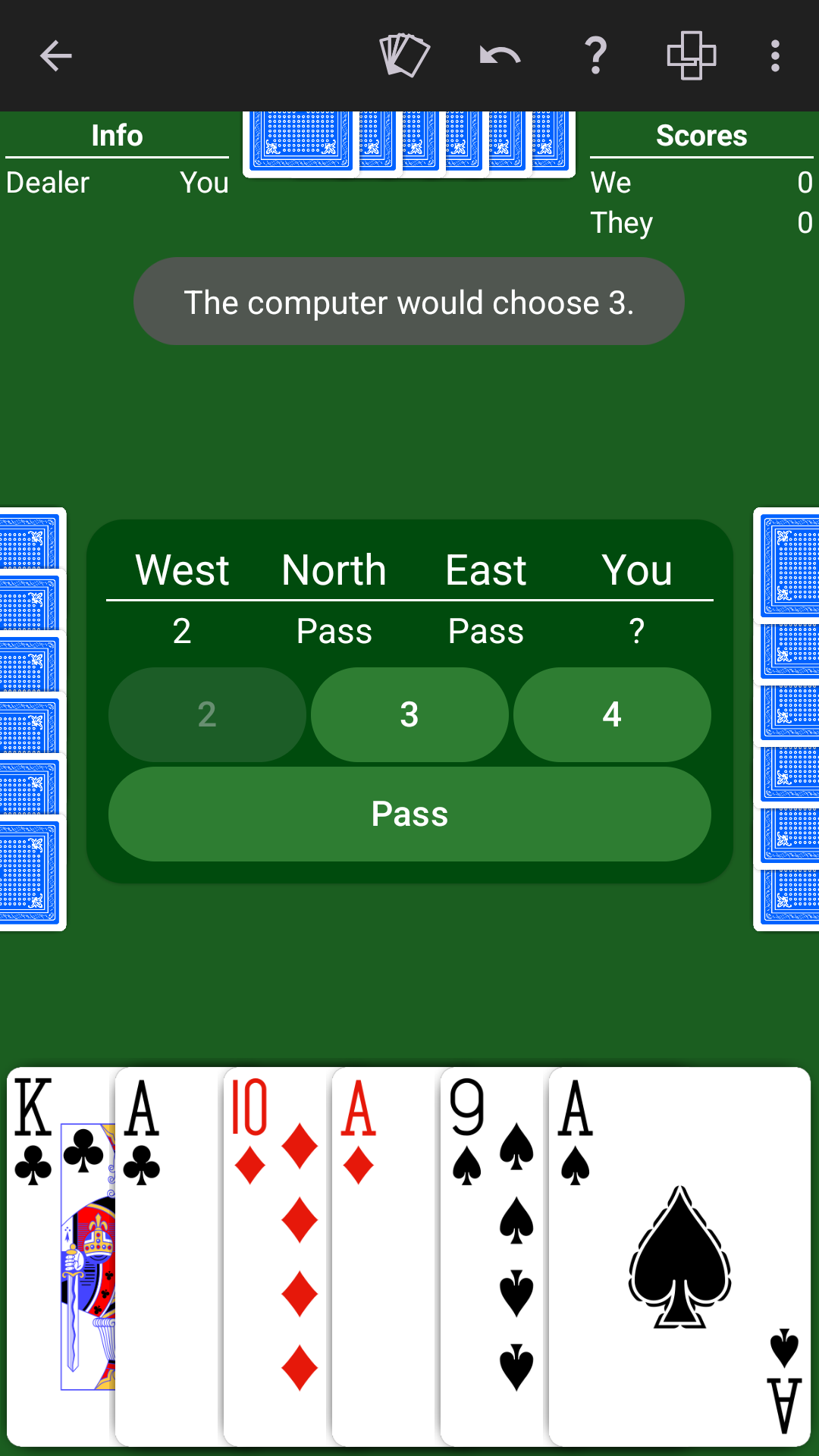 NeuralPlay Pitch hint recommending a bid of three